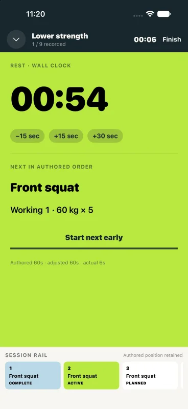Setline rest timer after a completed set